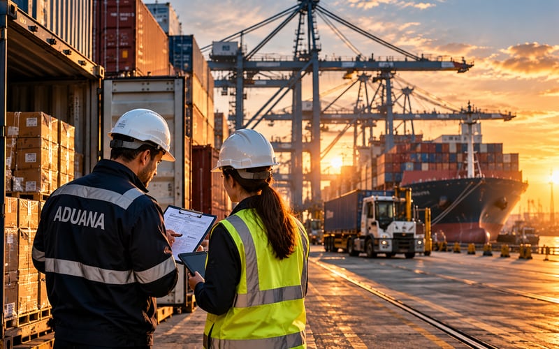 Contenedores apilados en un terminal portuario